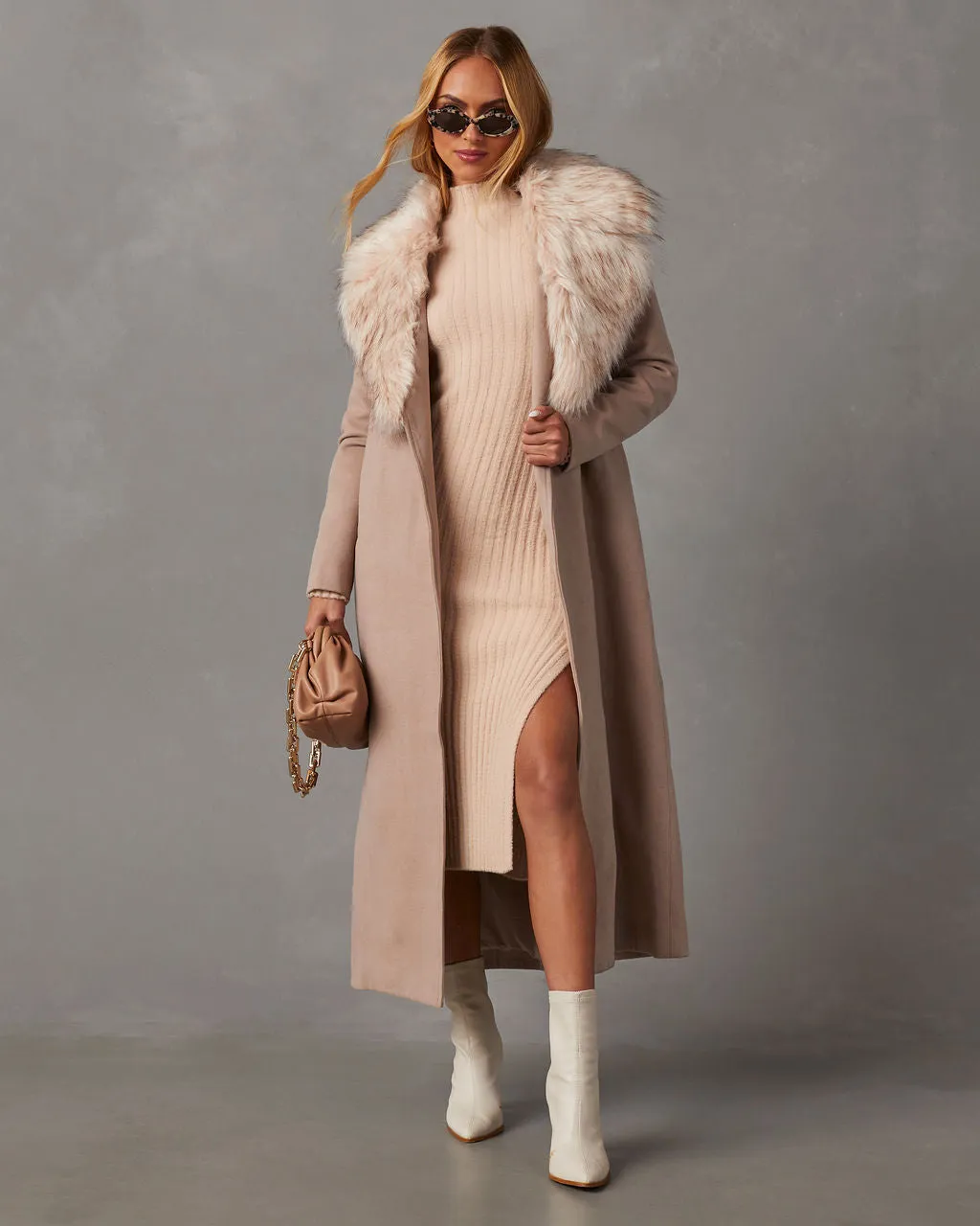 Frederica Pocketed Faux Fur Collar Coat