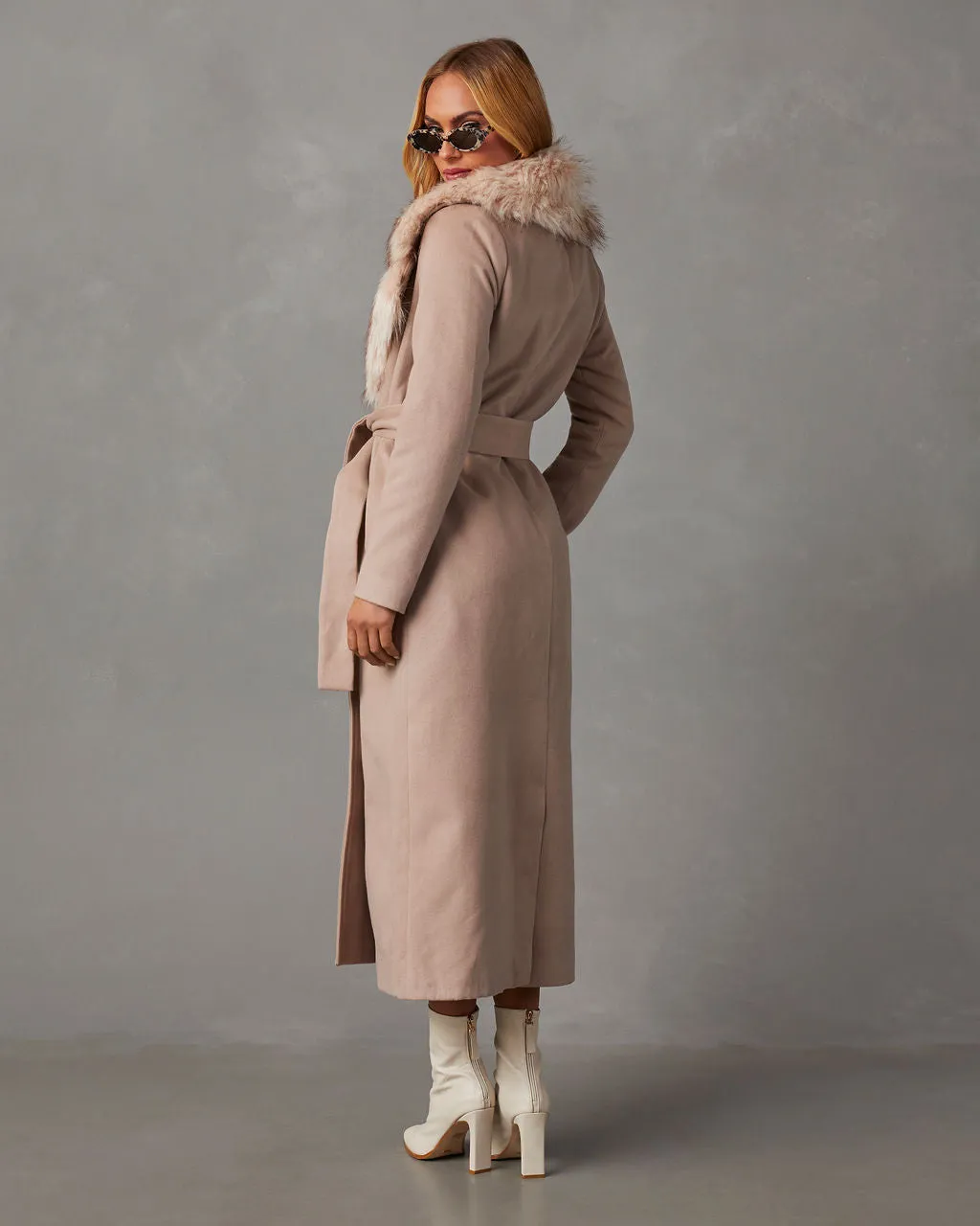 Frederica Pocketed Faux Fur Collar Coat