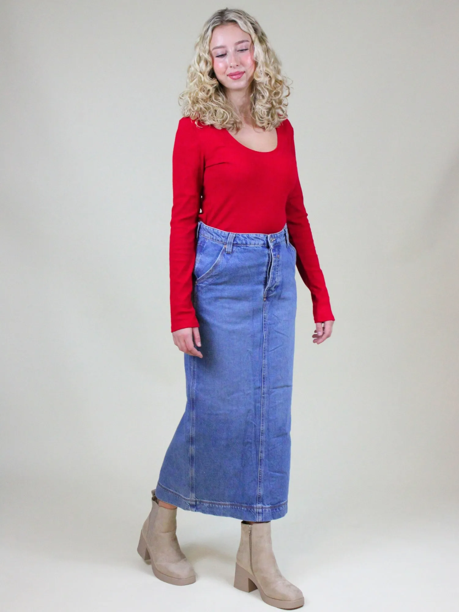 Free People Francisco Denim Maxi Skirt