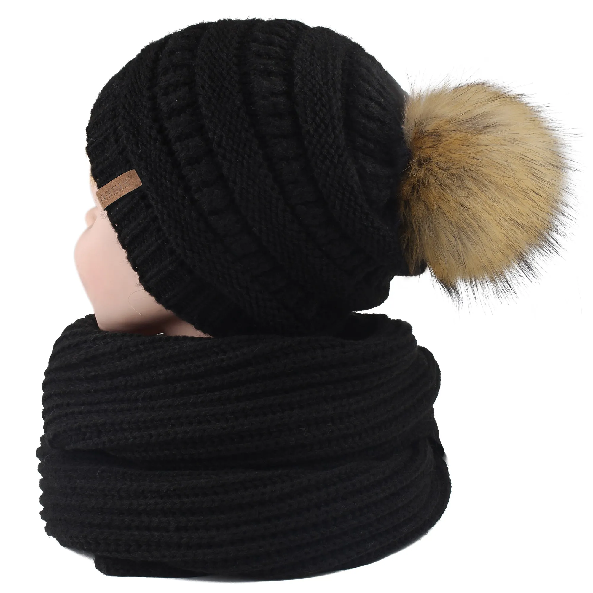 FURTALK  Kids Winter Faux Fur Pom Pom Hat Scarf Set Drop Shipping HTWL011