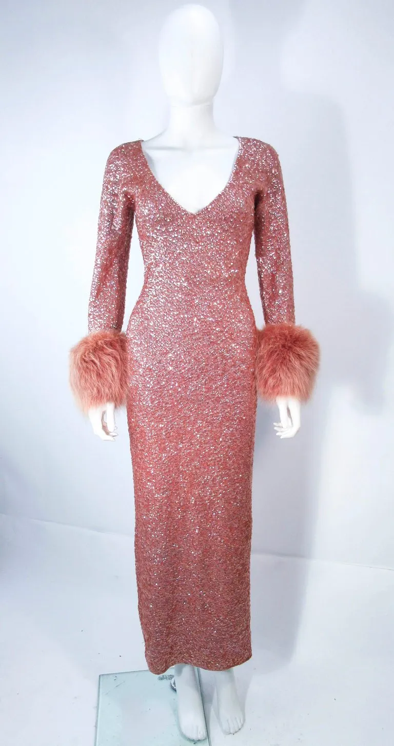 GENE SHELLY'S Vintage Rose Wool Beaded Gown Size 4-8