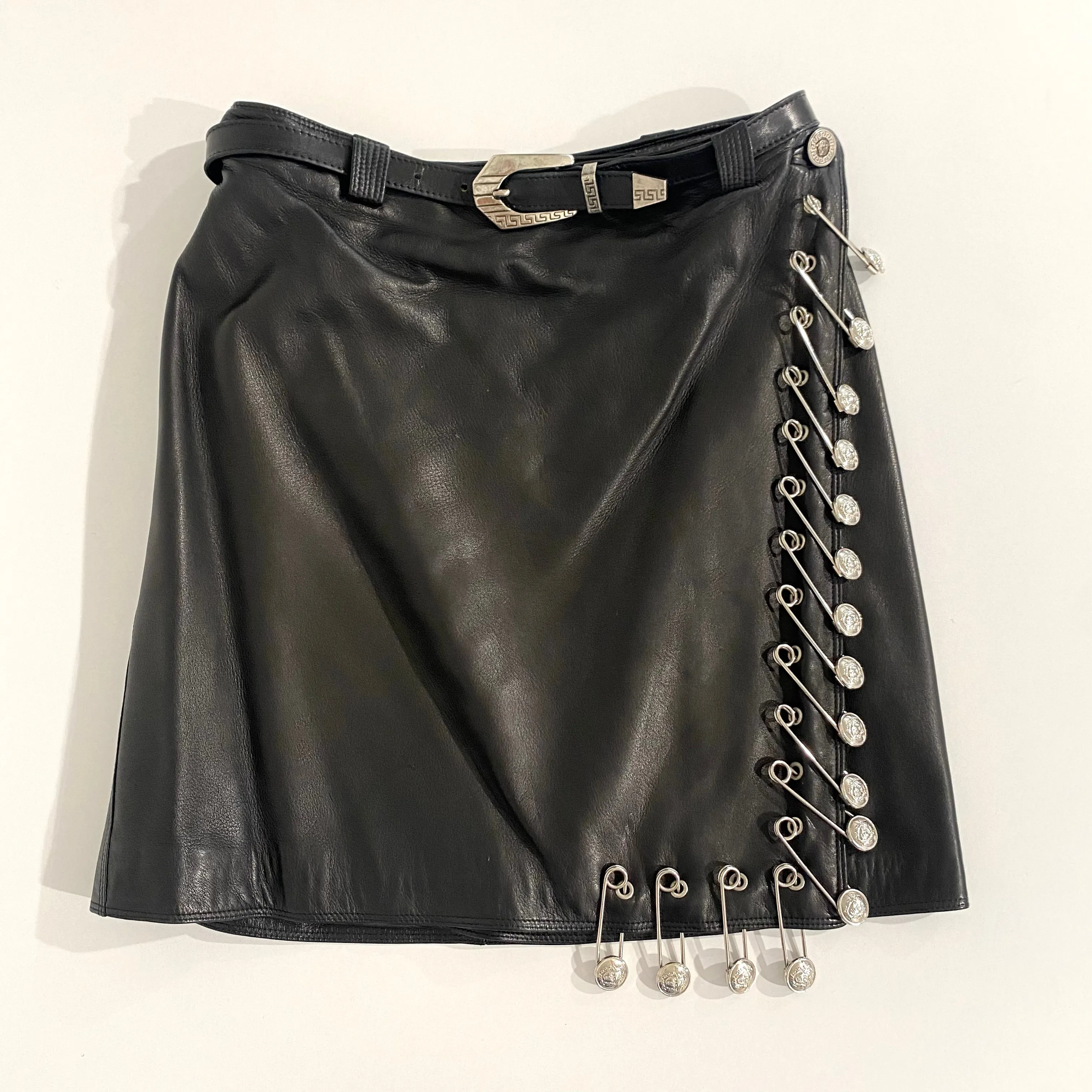 Gianni Versace 1994 Safety Pin Leather Skirt Suit