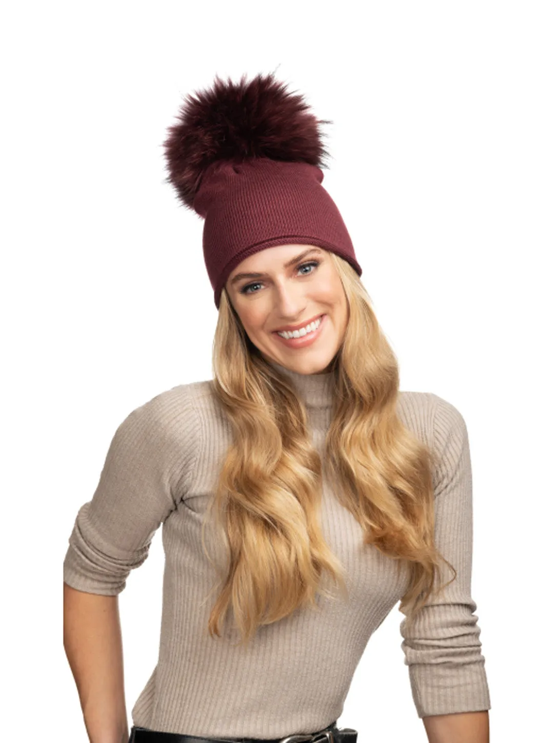 Glossy Knit Hat - Merlot