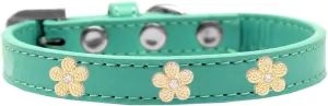 Gold Flower Widget Dog Collar Aqua Size 12