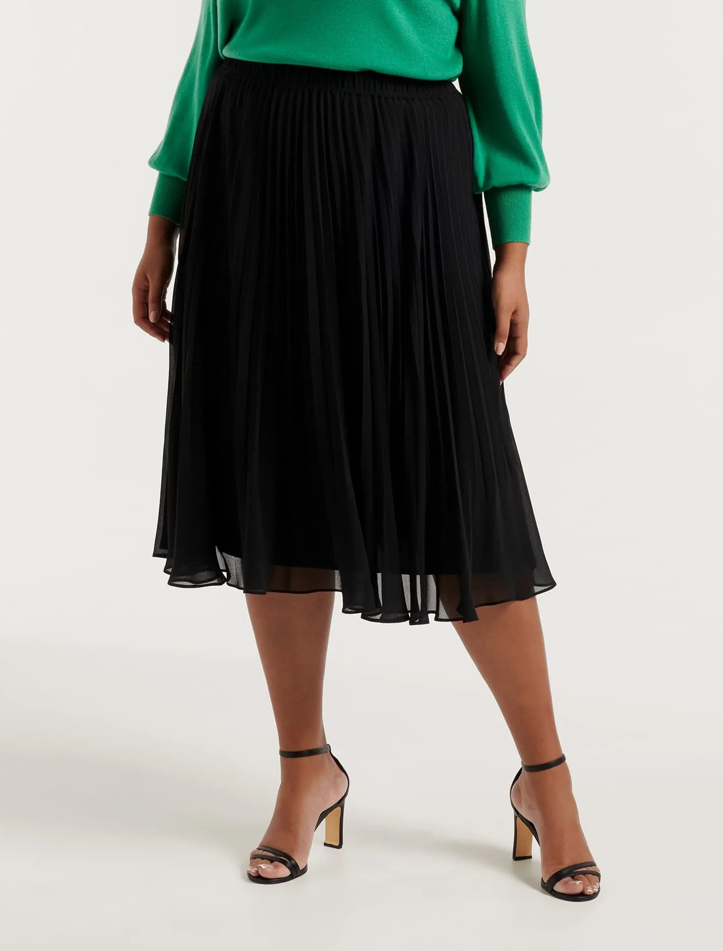 Harper Curve Pleated Midi Skirt