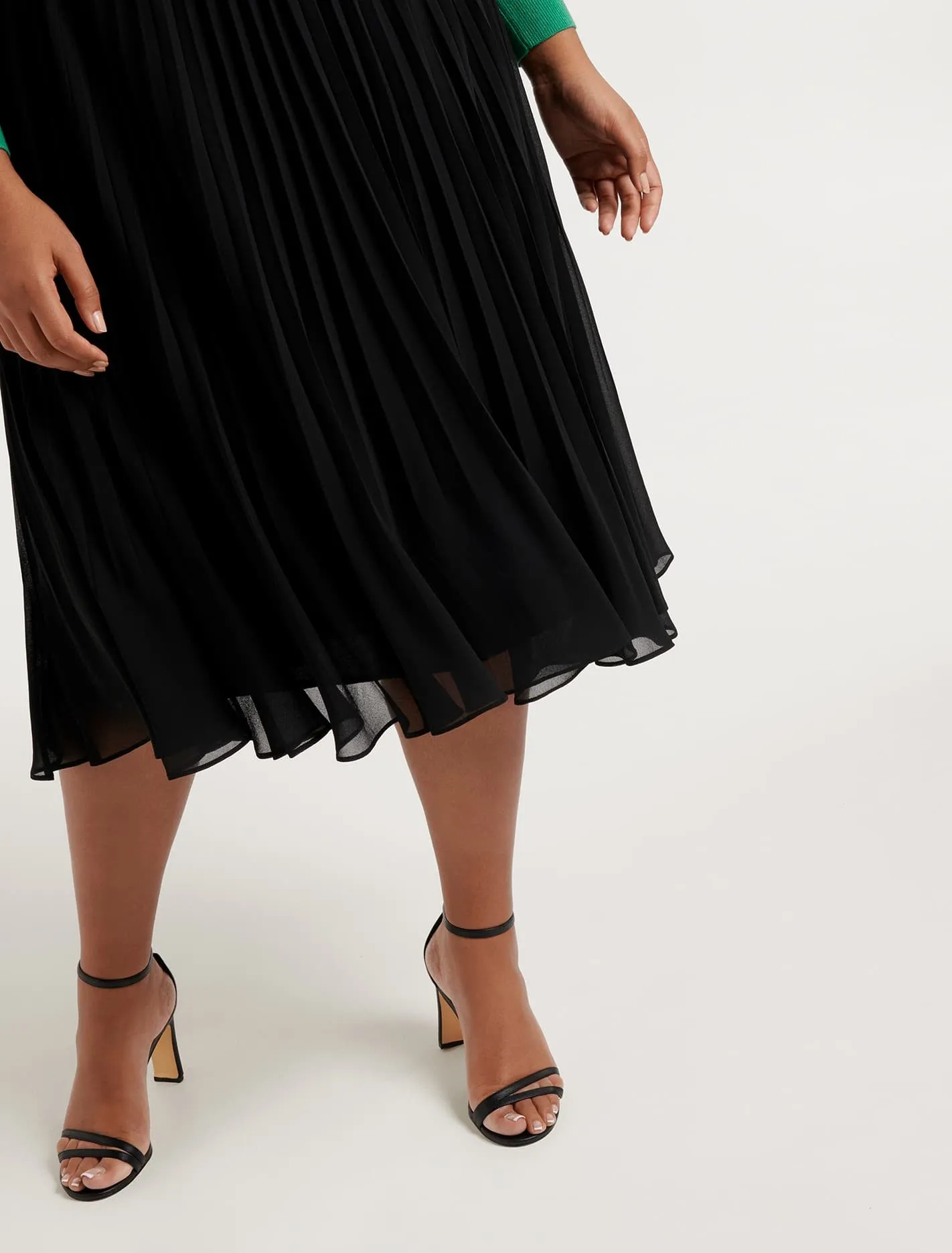 Harper Curve Pleated Midi Skirt