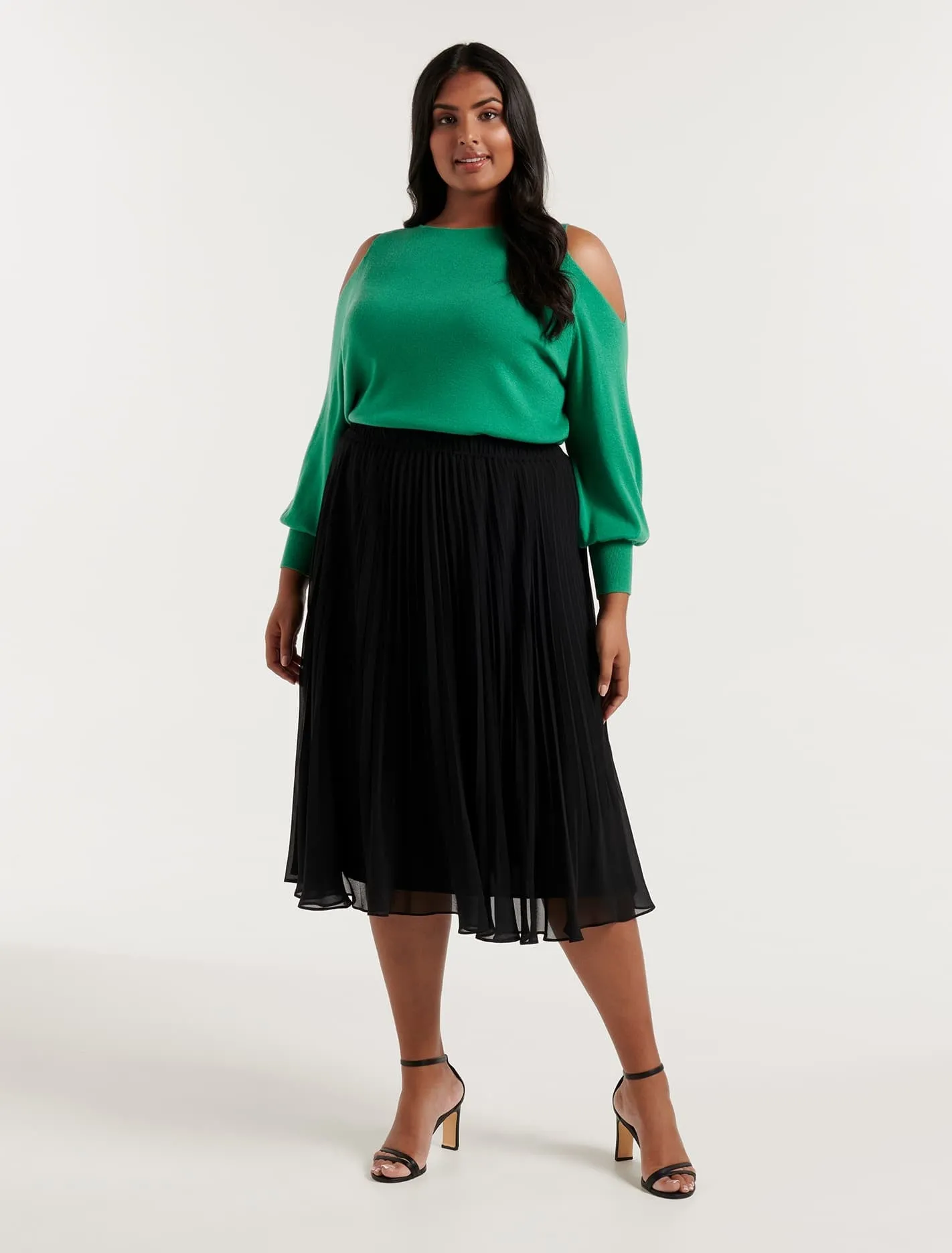 Harper Curve Pleated Midi Skirt