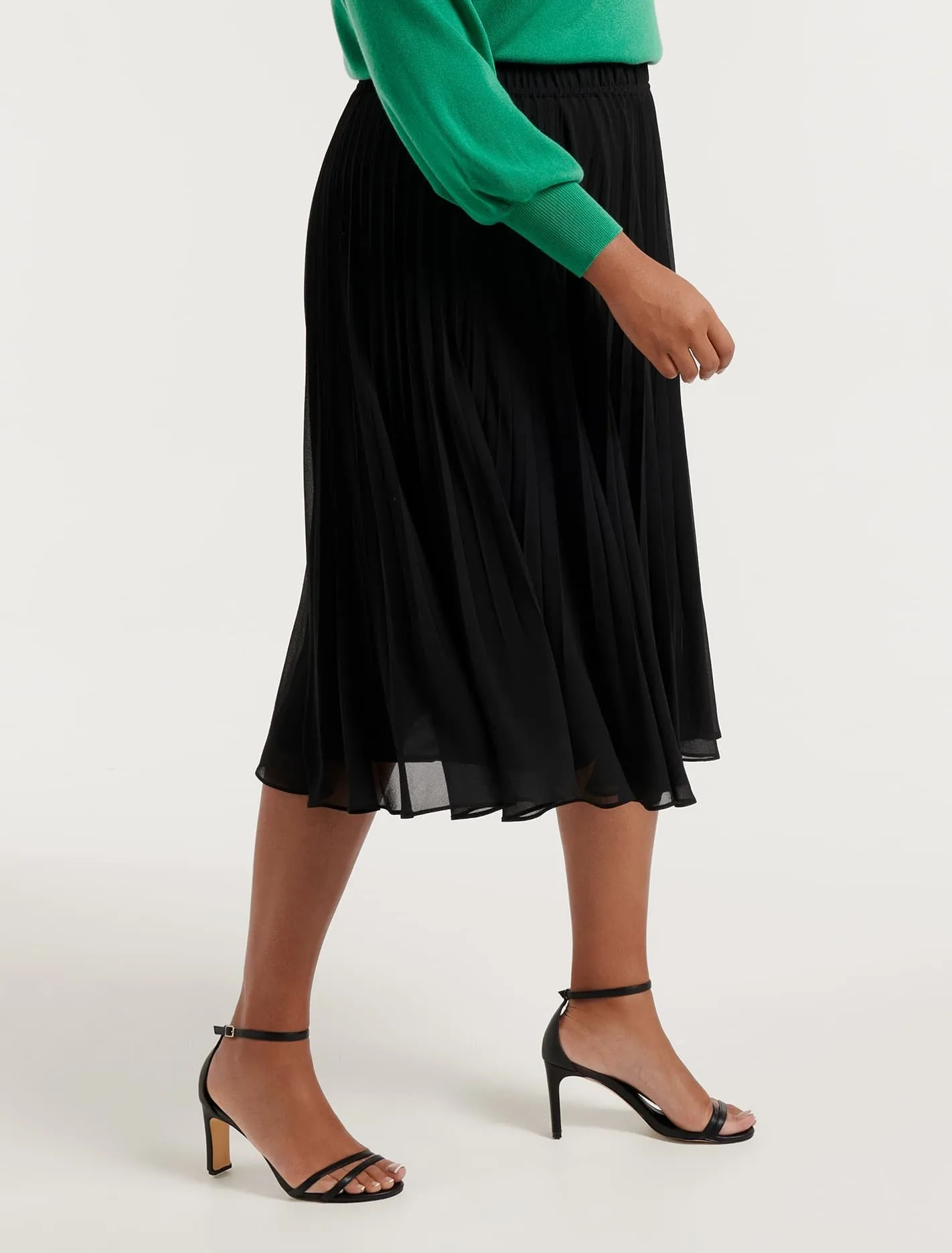 Harper Curve Pleated Midi Skirt