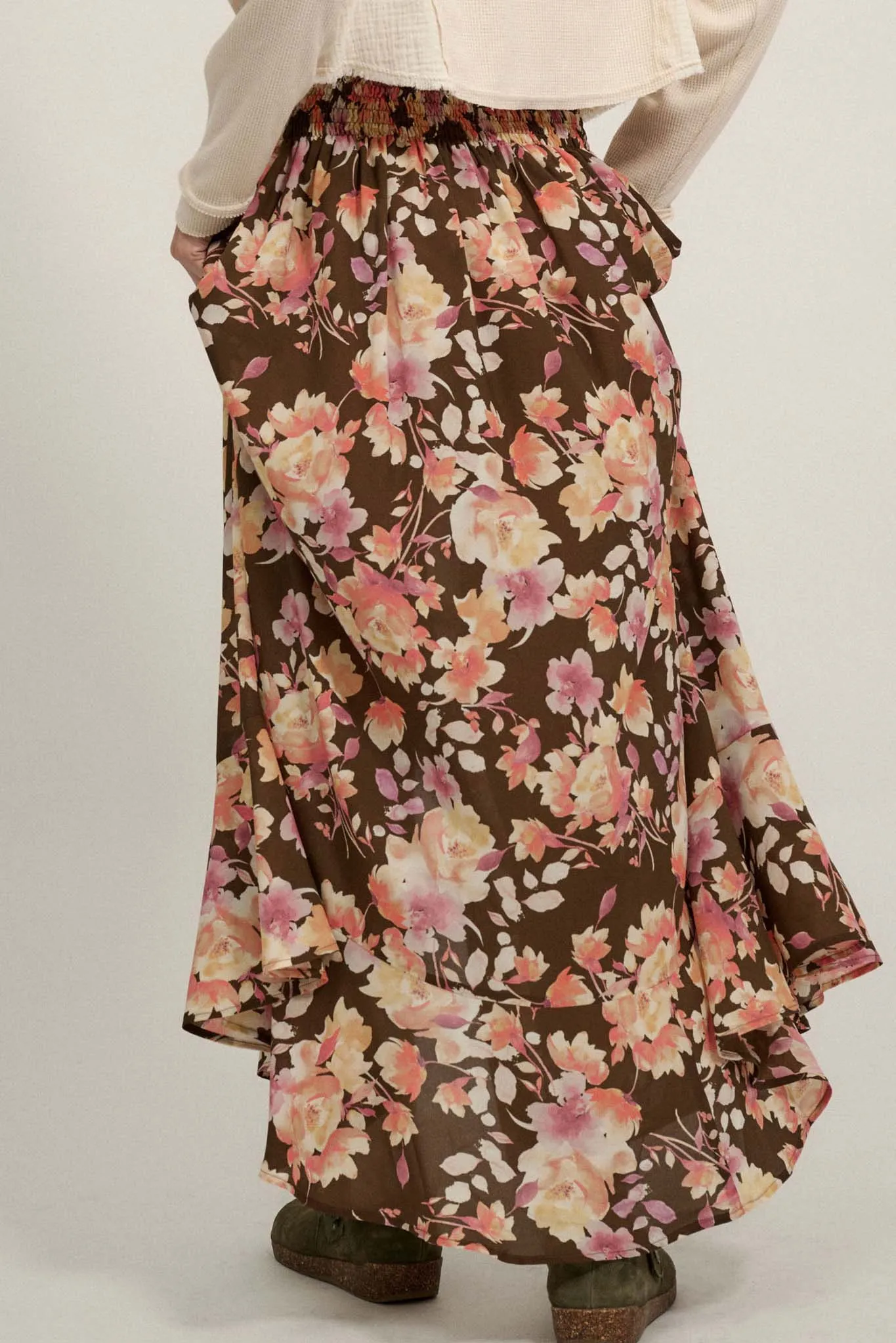 Harvest Dawn Floral Button-Front Maxi Skirt