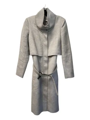 Helmut Lang Size S Gray Virgin Wool Blend Funnel Neck Zip Front Belted Long Coat