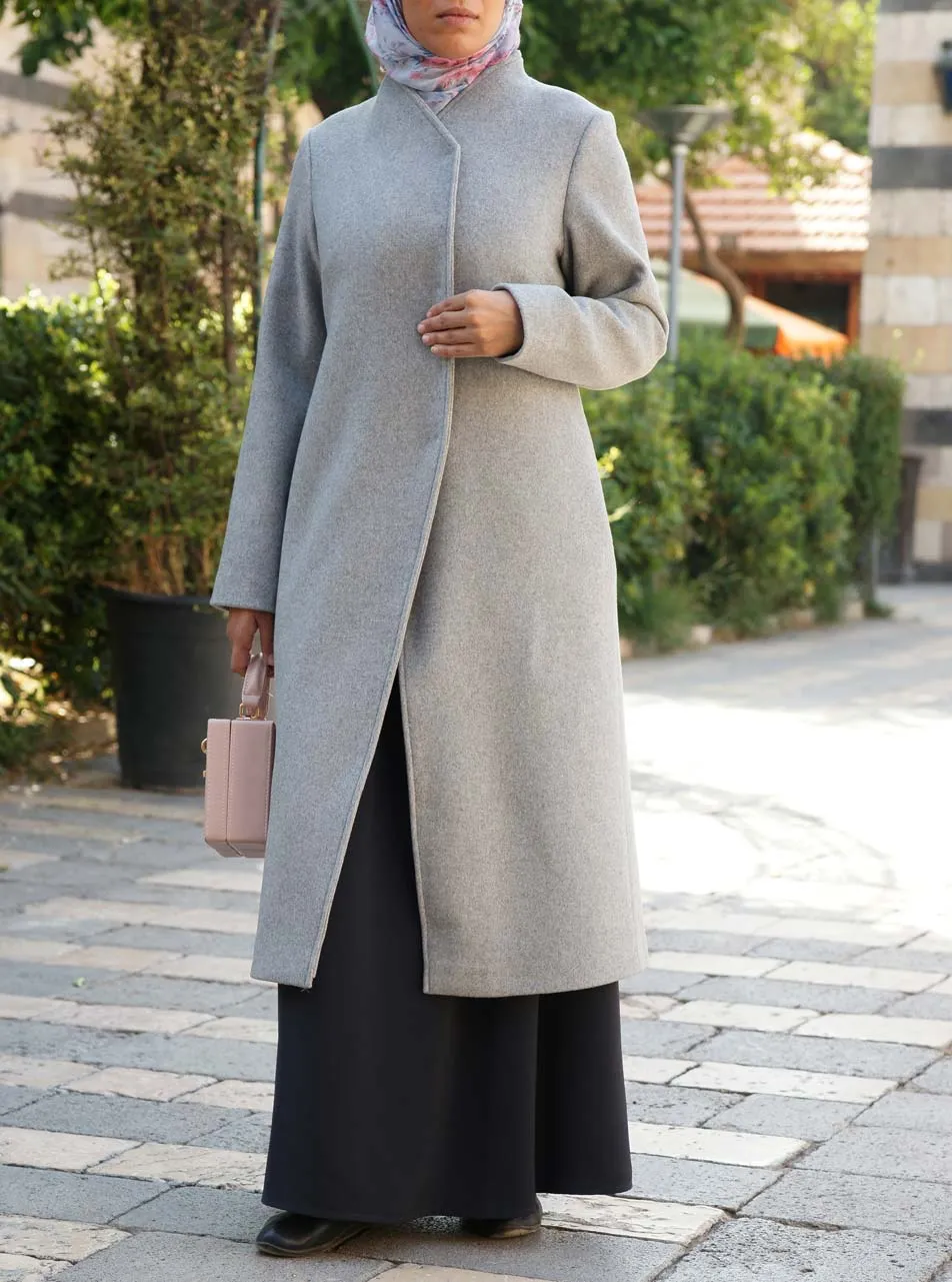 Hidden Snap Button Wool Coat