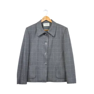 Holt Renfrew Classics Gray Plaid Wool Blazer | L