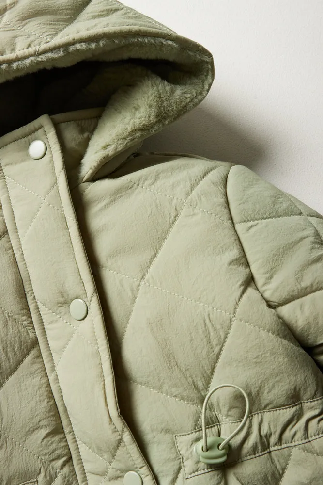 Hooded Quilted Puffer Parka Green