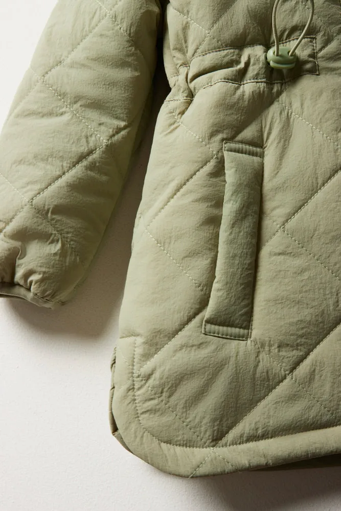 Hooded Quilted Puffer Parka Green