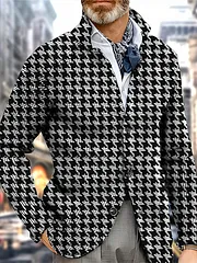 Houndstooth Fashion Print Wool Coat