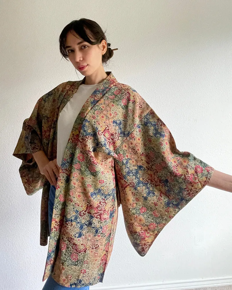 Japanese Traditional Flower Textile Haori Kimono Jacket