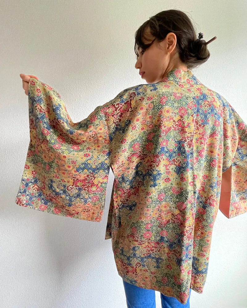 Japanese Traditional Flower Textile Haori Kimono Jacket