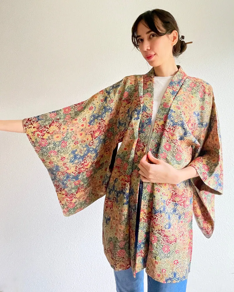 Japanese Traditional Flower Textile Haori Kimono Jacket