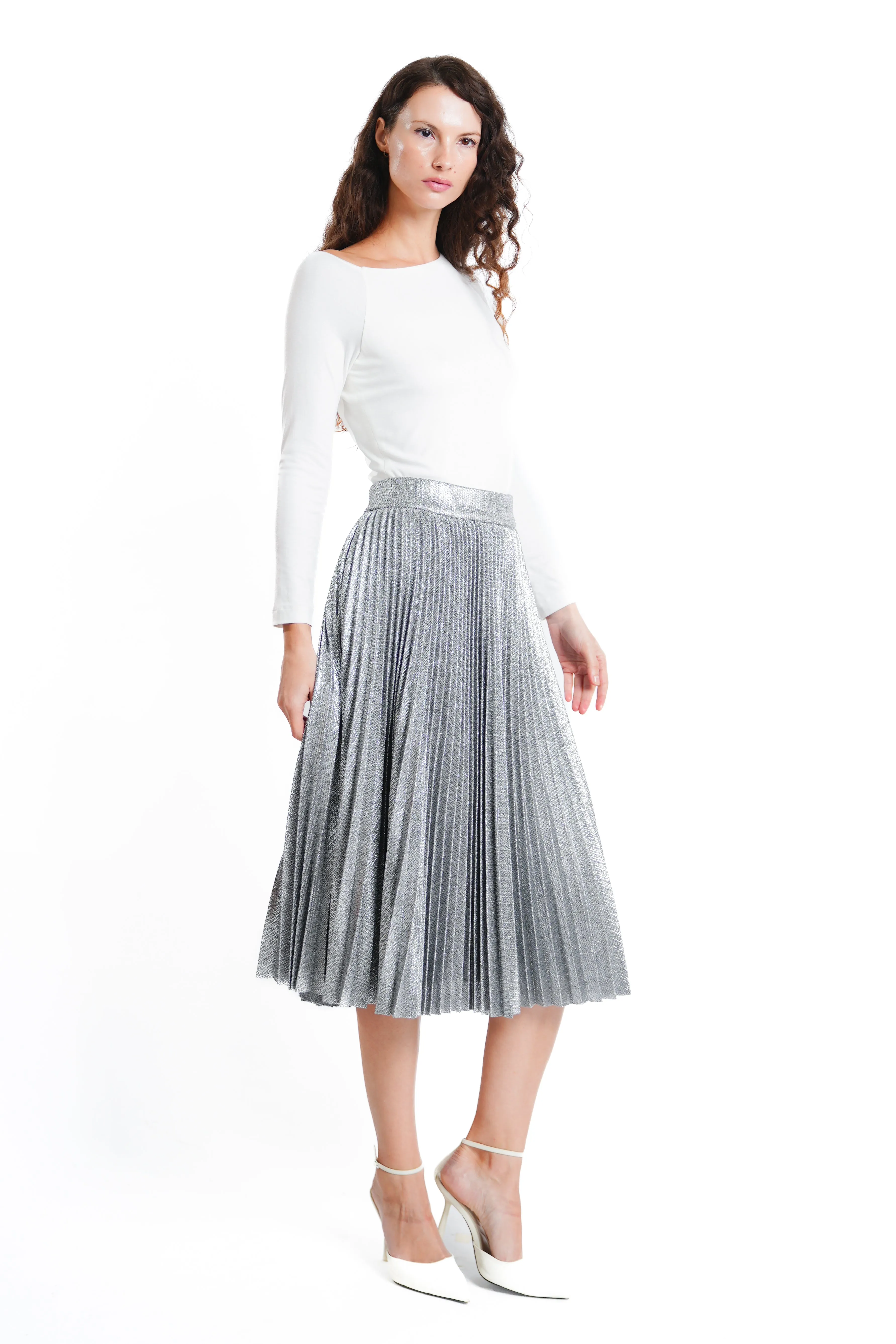 Jayden II Metallic Jacquard Pleated Skirt