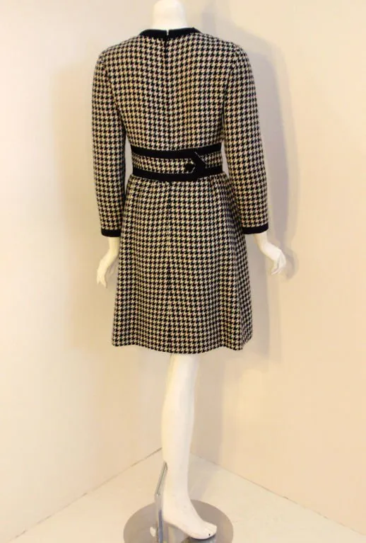 JEAN PATOU 1960s Wool Houndstooth Day Dress with Pockets