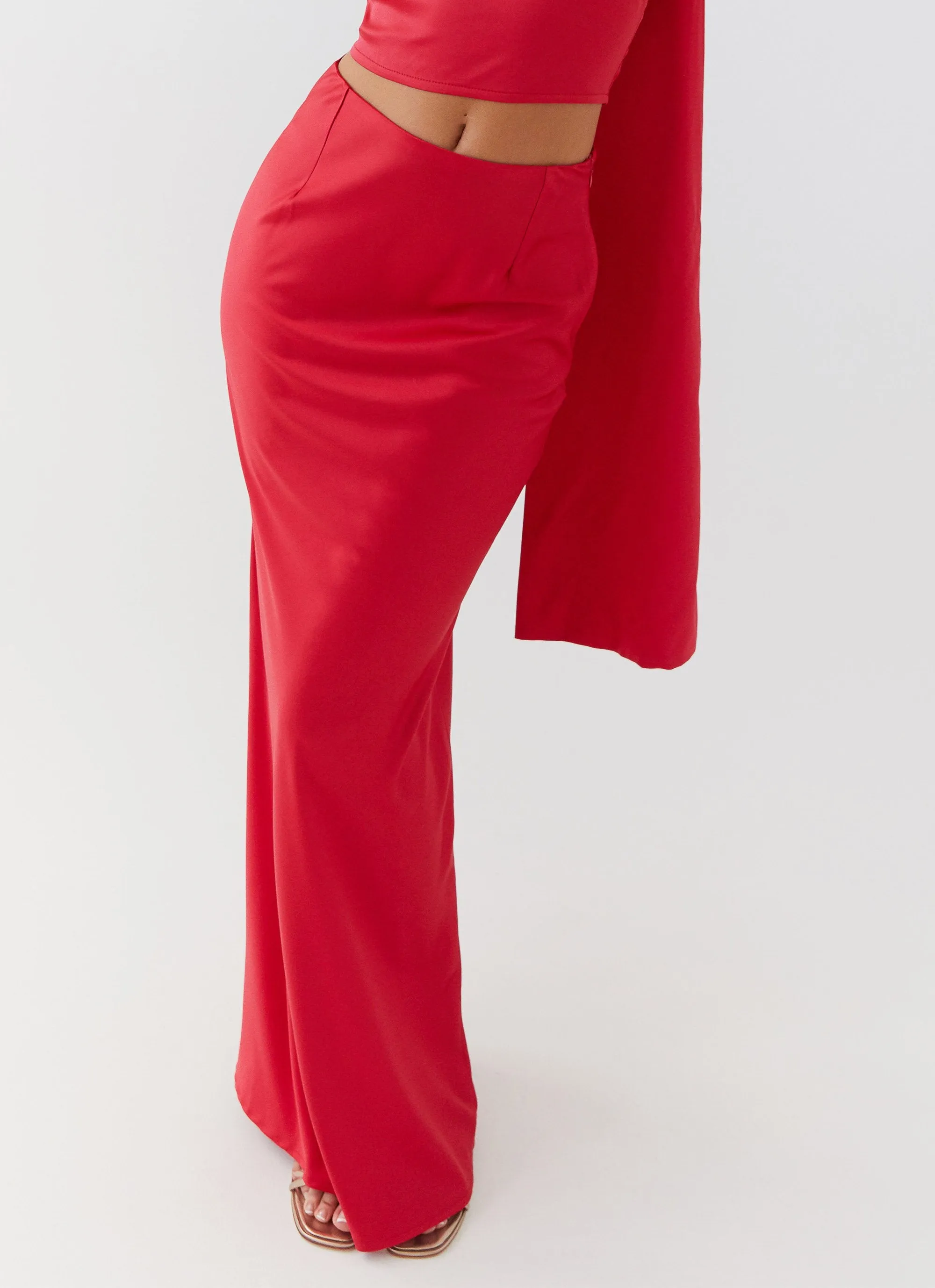 Josefina Satin Maxi Skirt - Rouge Red