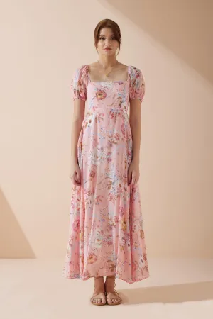 Juliette Pink Floral Puff Sleeve Maxi Dress