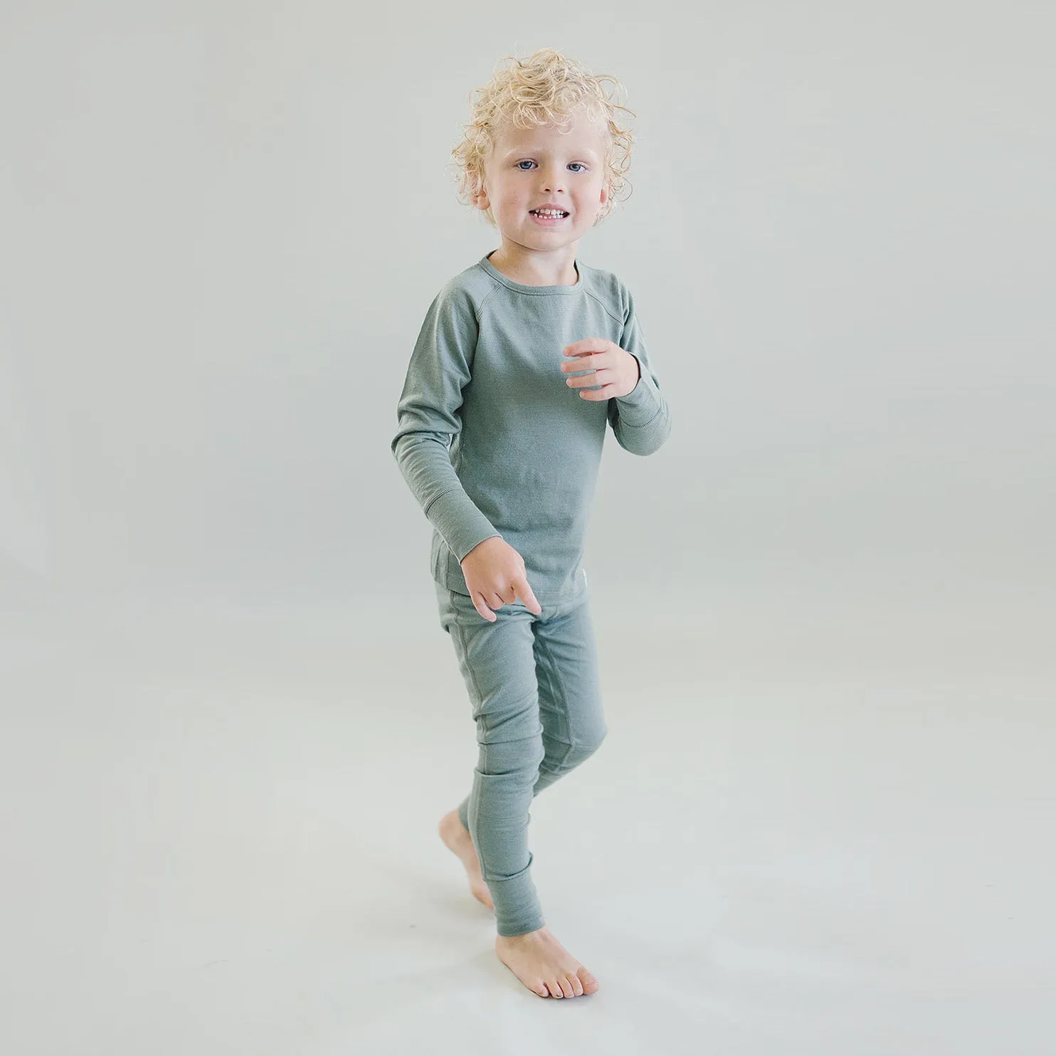 Kids Merino Wool Base Layer, Long Sleeve Top, Sage