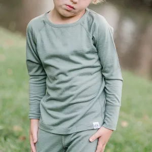 Kids Merino Wool Base Layer, Long Sleeve Top, Sage