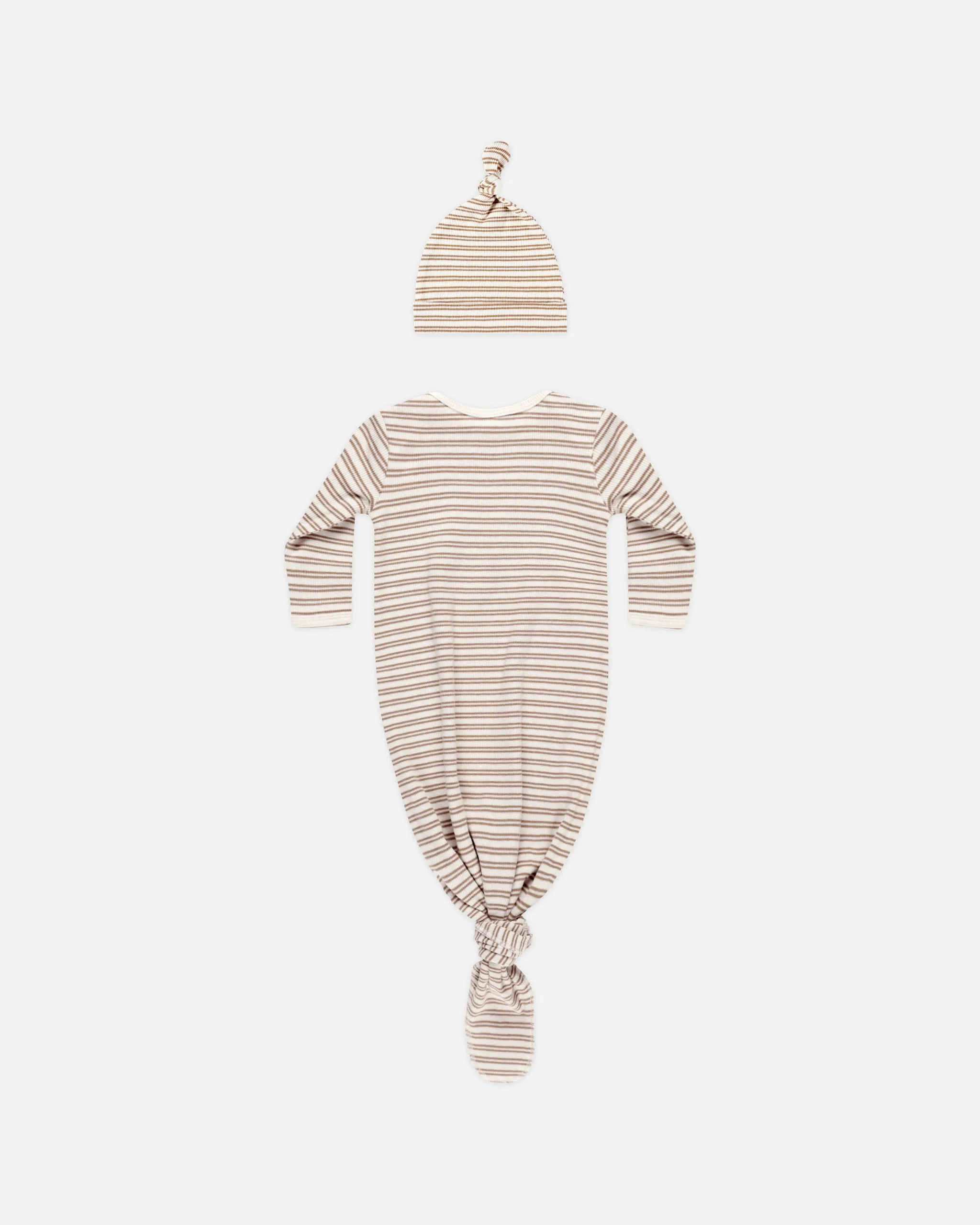 Knotted Baby Gown   Hat Set || Golden Stripe