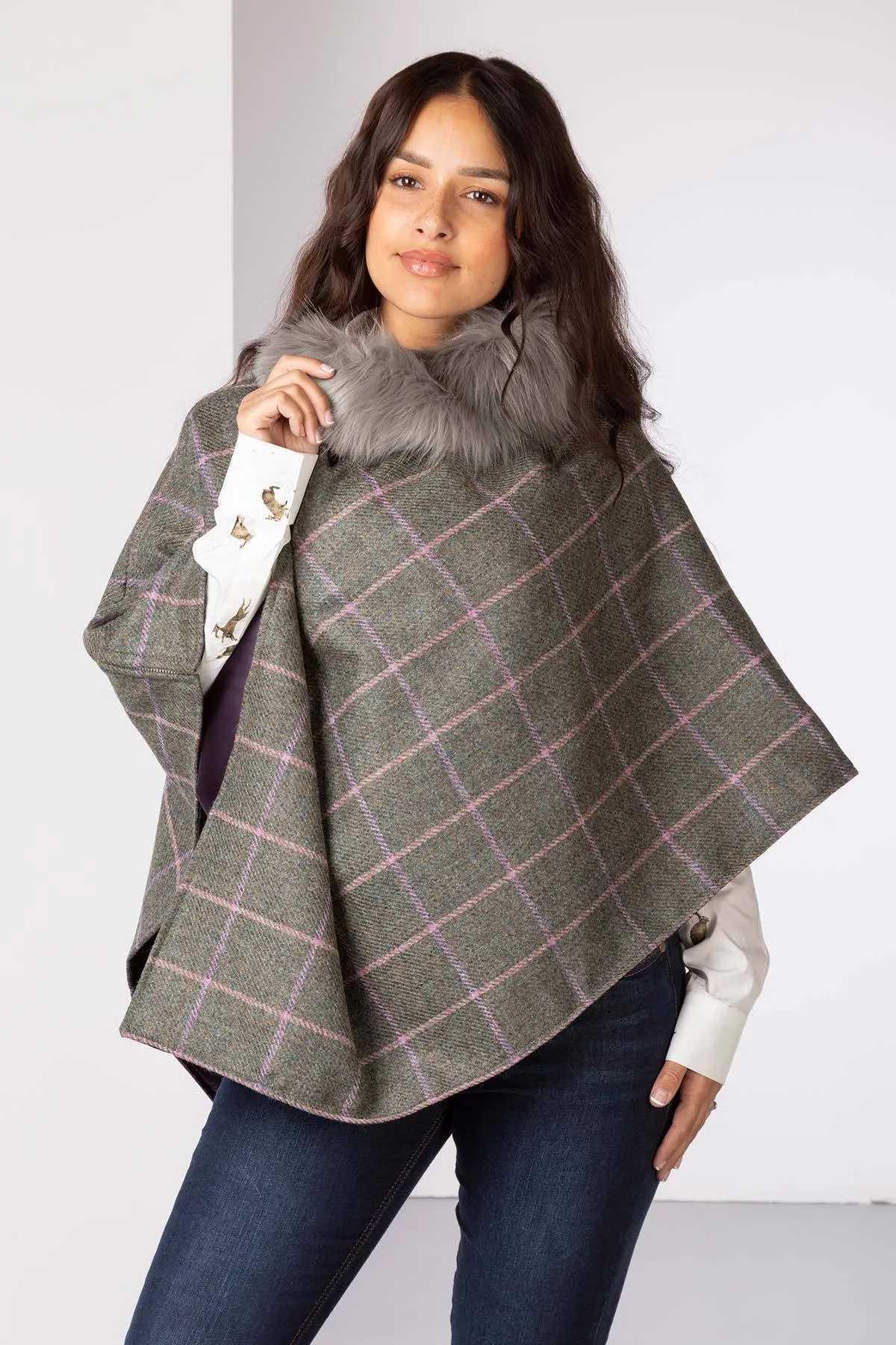 Ladies 100% Wool Tweed Poncho