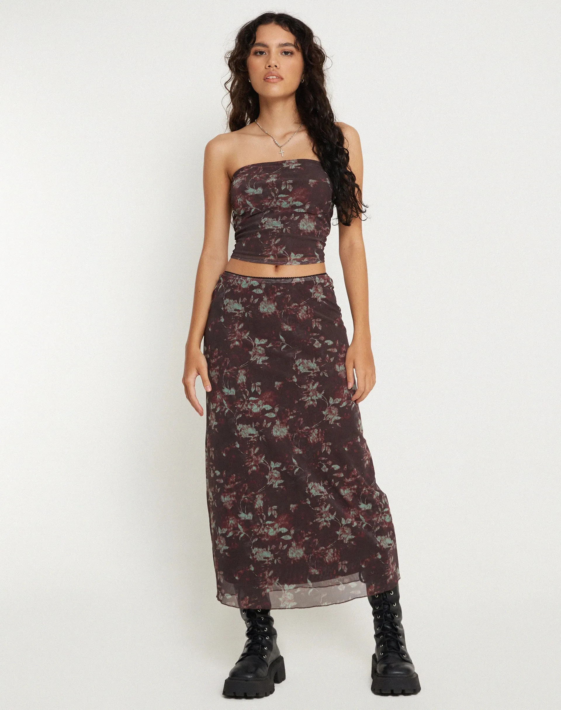 Lassie Maxi Skirt in Botanical Floral Brown