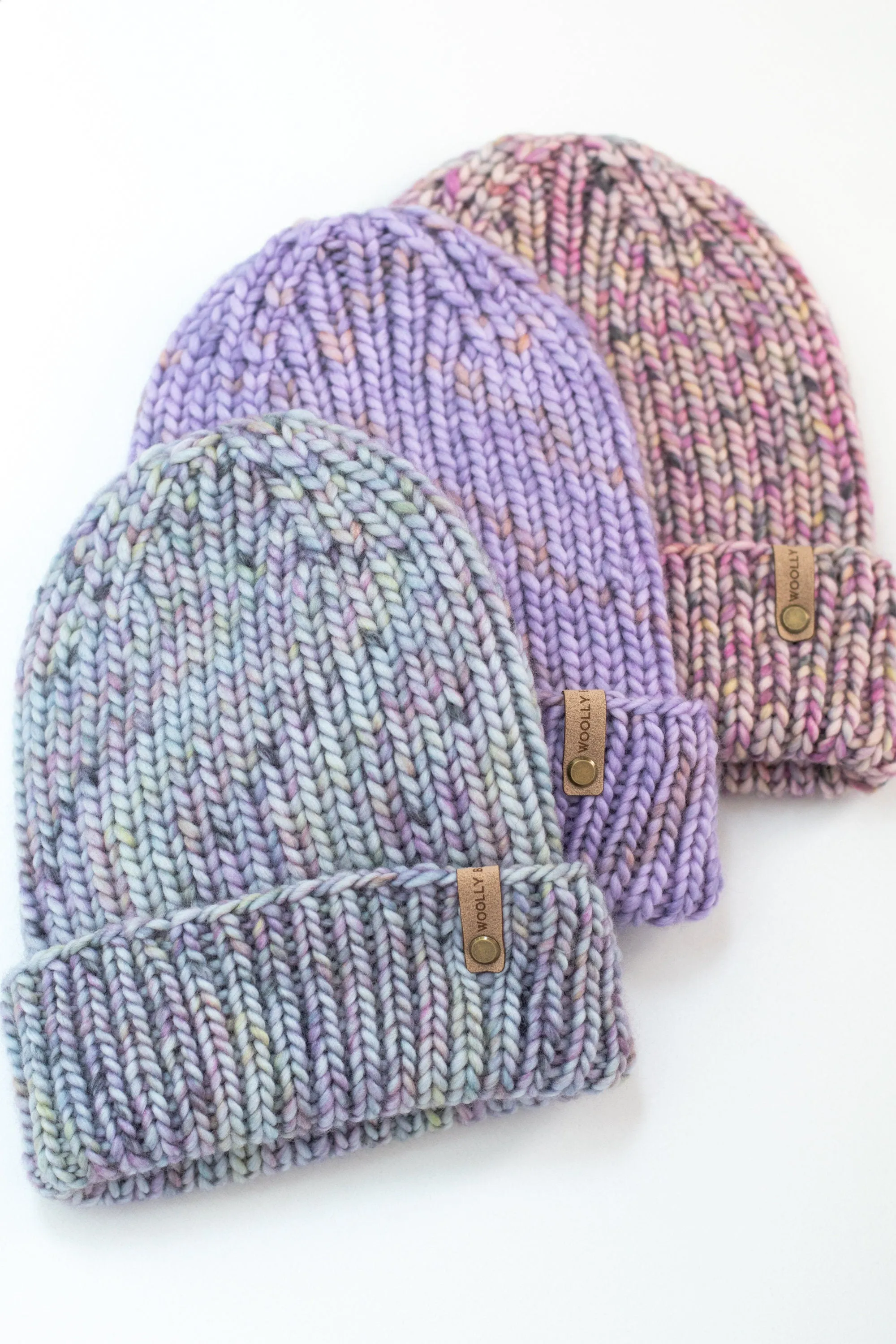 Lavender Speckle Merino Wool Hand Knit Ribbed Beanie