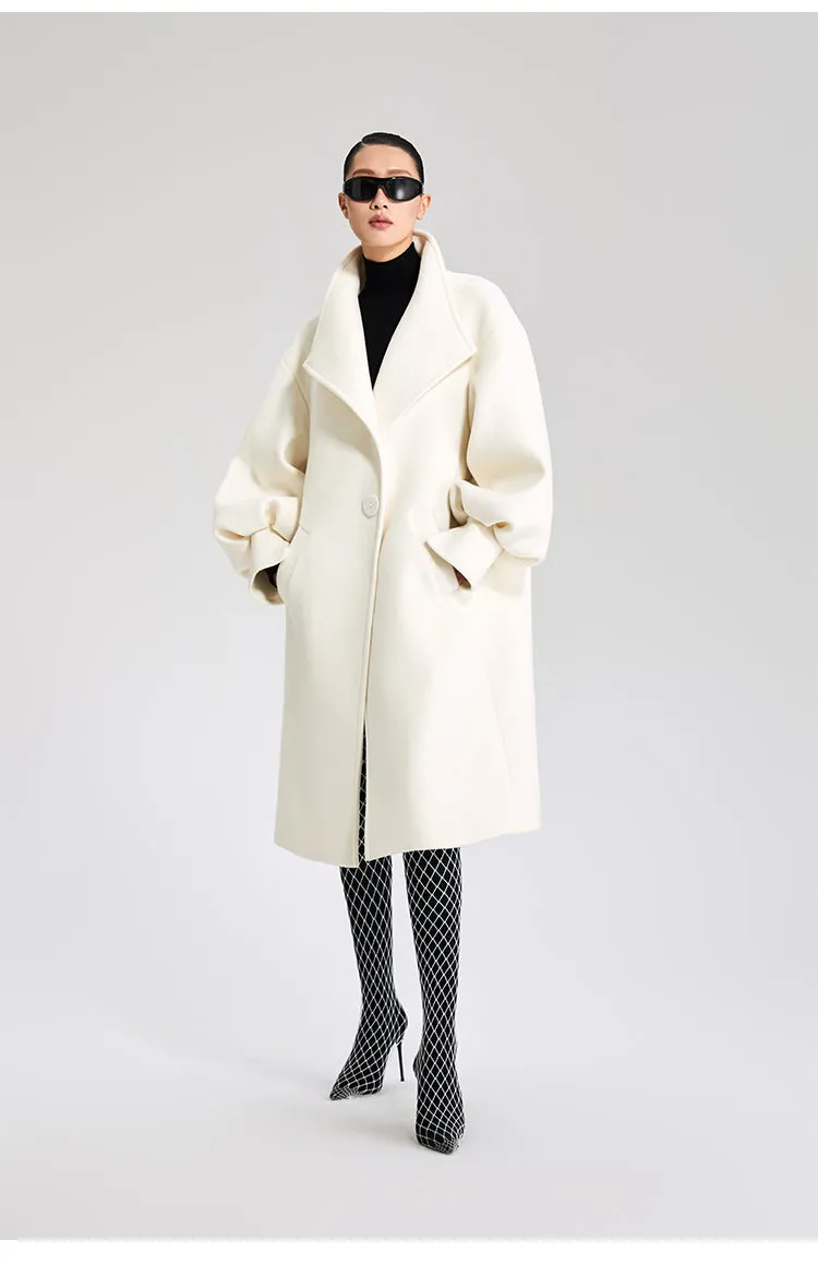 LEDIM W  wool white balloon sleeve long winter coat-SIGNER