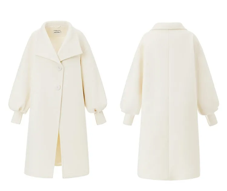 LEDIM W  wool white balloon sleeve long winter coat-SIGNER