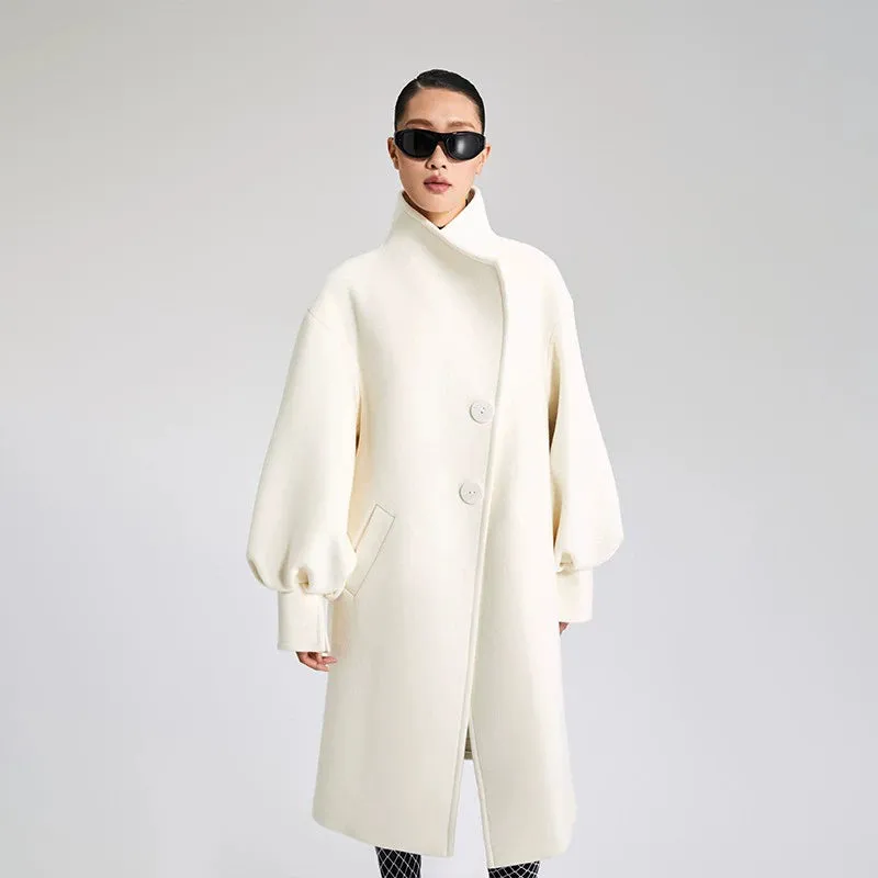 LEDIM W  wool white balloon sleeve long winter coat-SIGNER