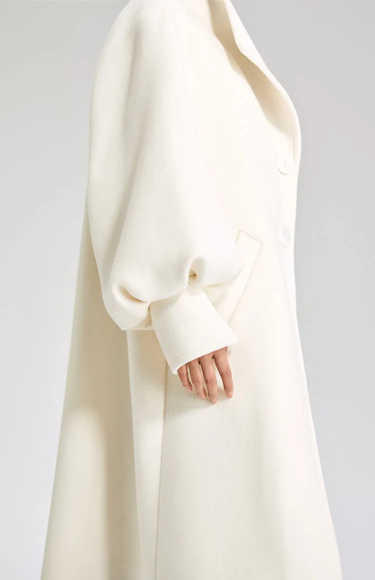 LEDIM W  wool white balloon sleeve long winter coat-SIGNER