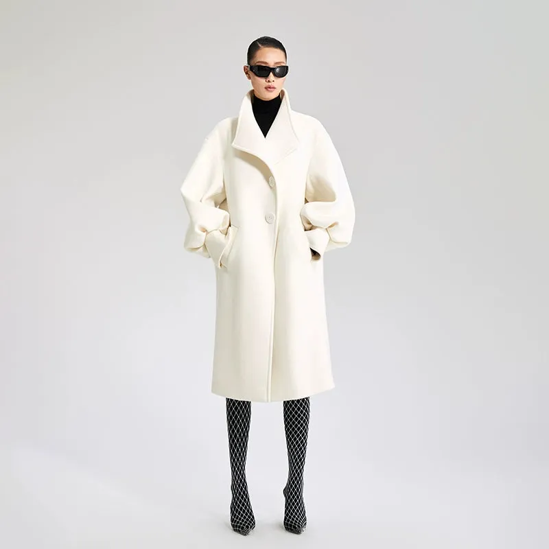 LEDIM W  wool white balloon sleeve long winter coat-SIGNER