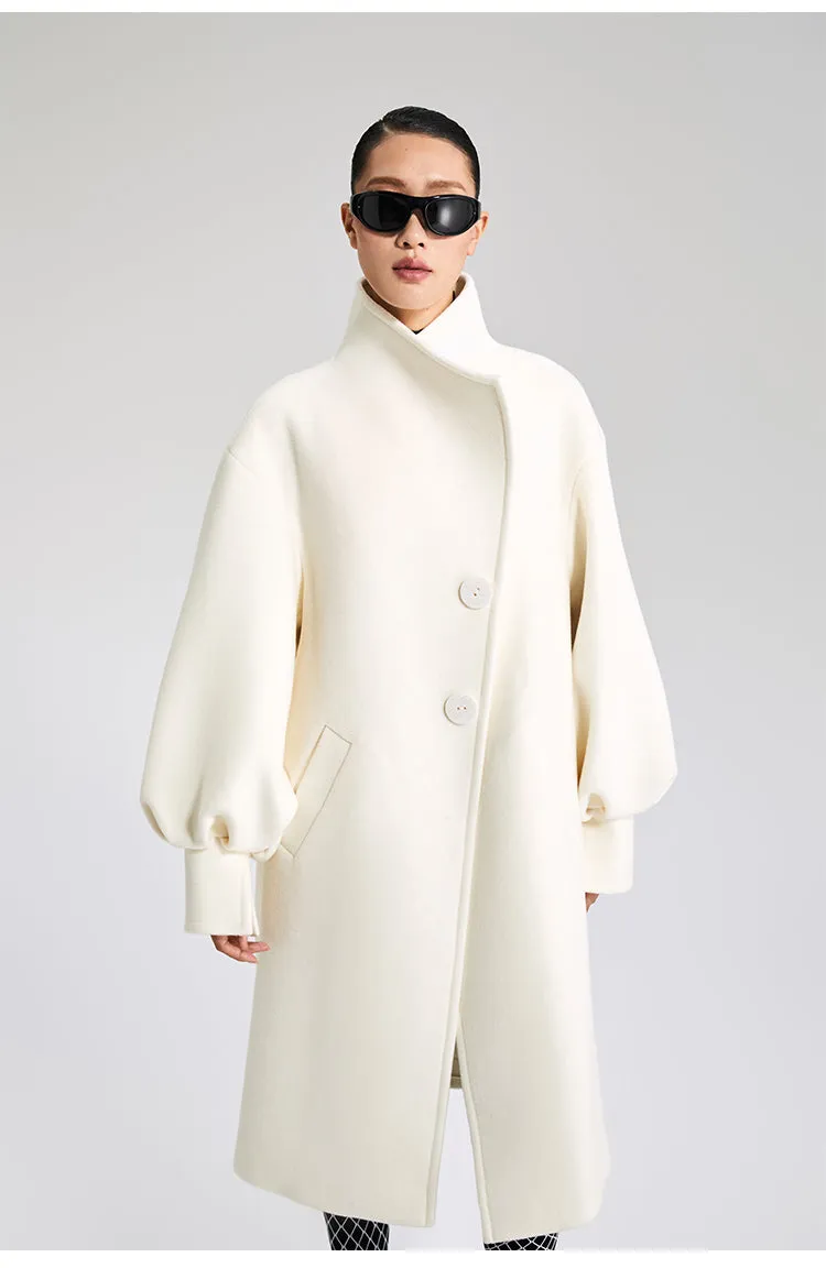 LEDIM W  wool white balloon sleeve long winter coat-SIGNER