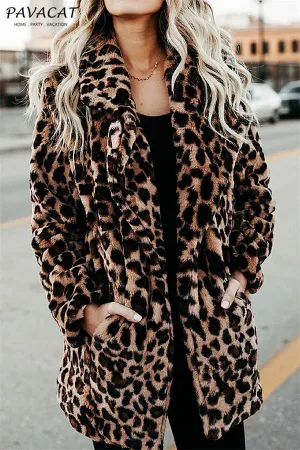 Leopard Artificial Fur Long Cardigan