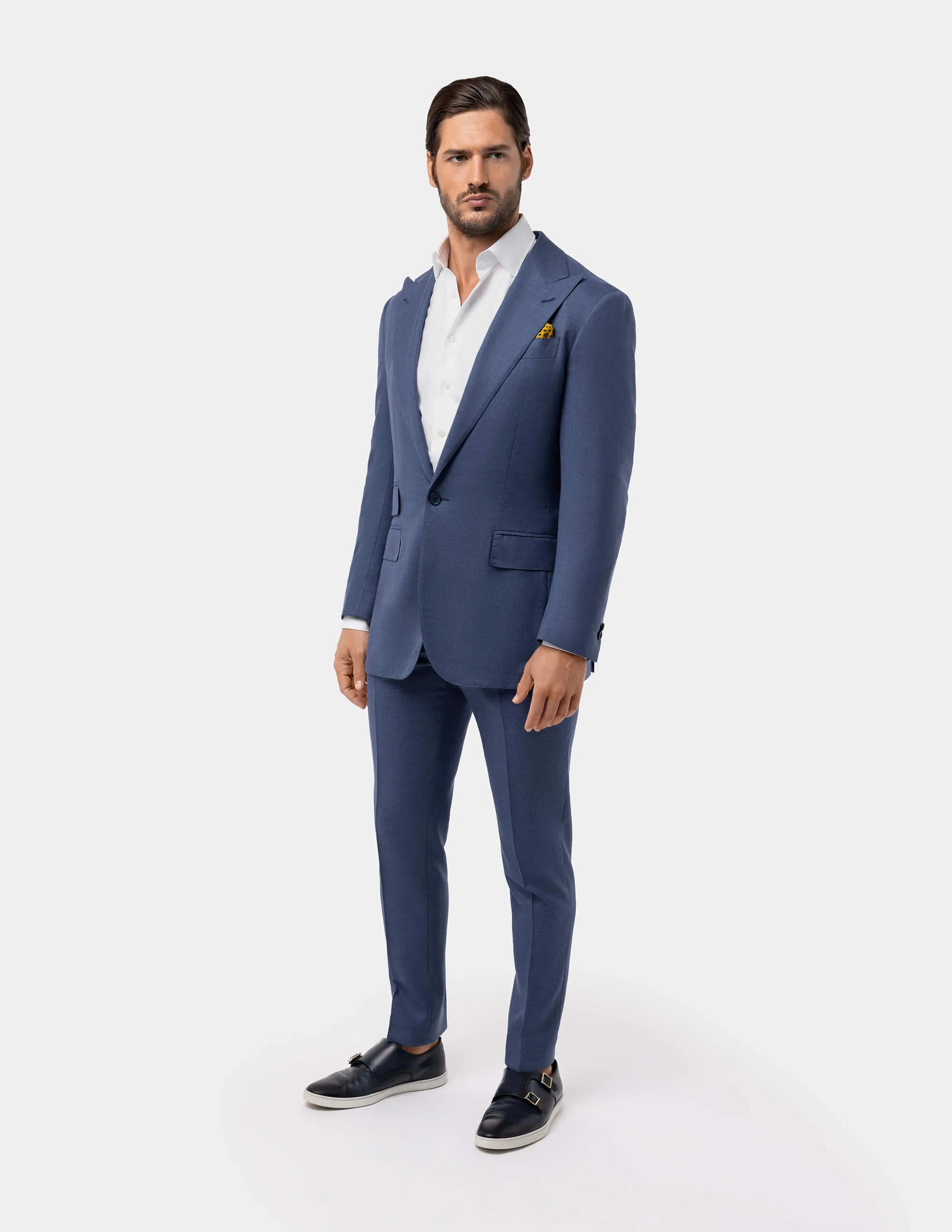 Light Blue Single Breasted Peak Suit