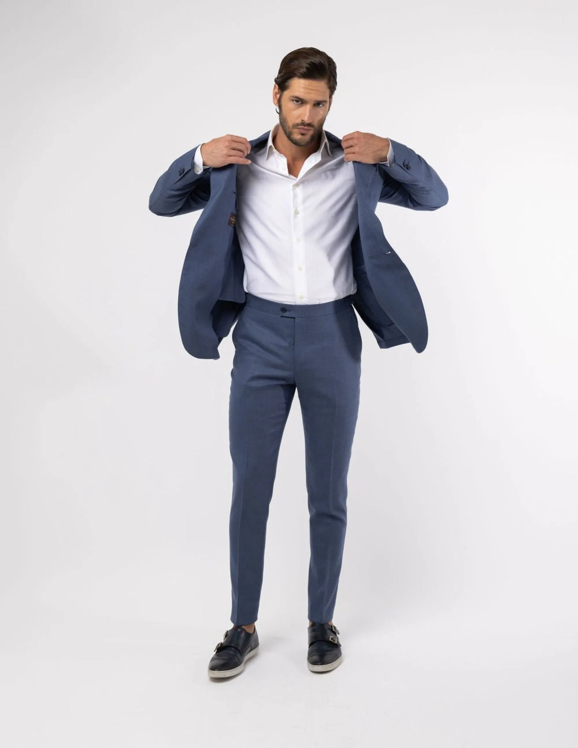 Light Blue Single Breasted Peak Suit