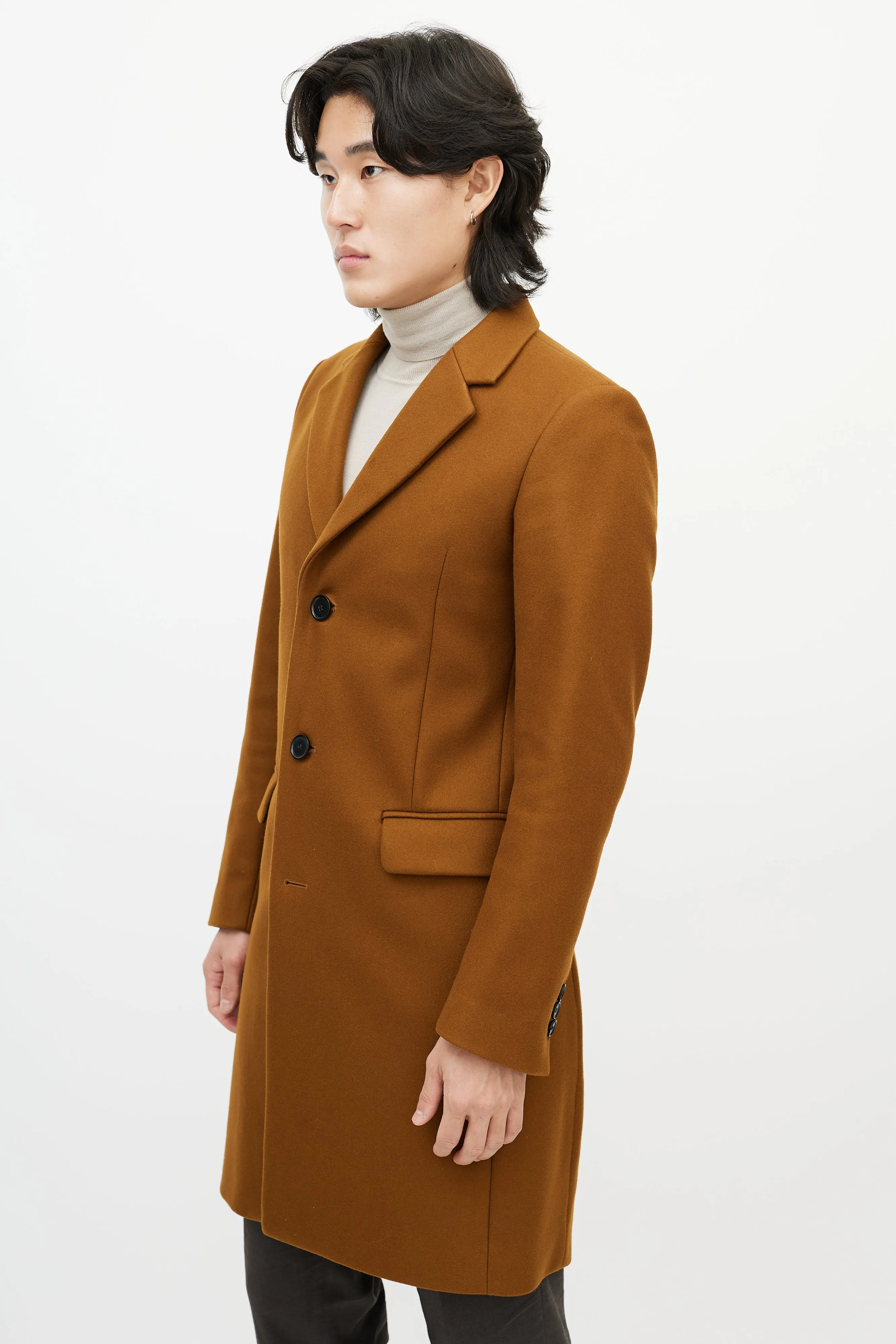 Light Brown Wool Mid Length Coat