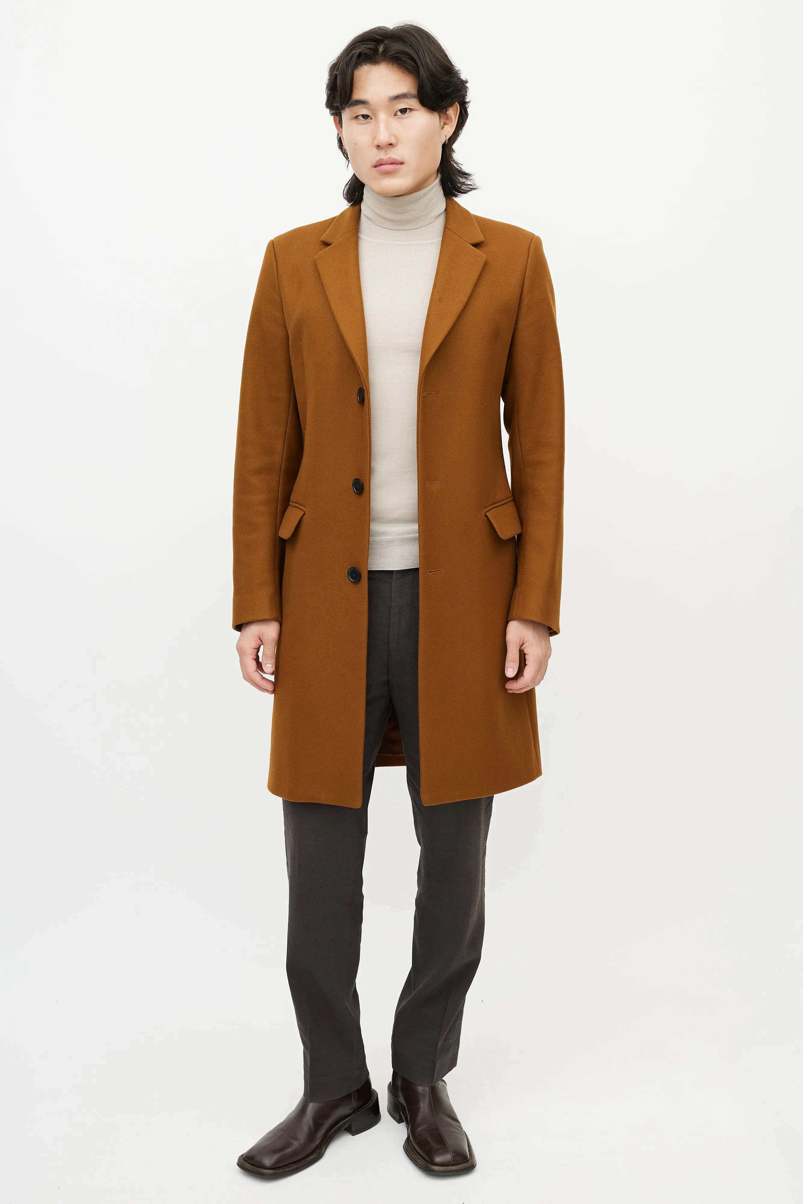 Light Brown Wool Mid Length Coat