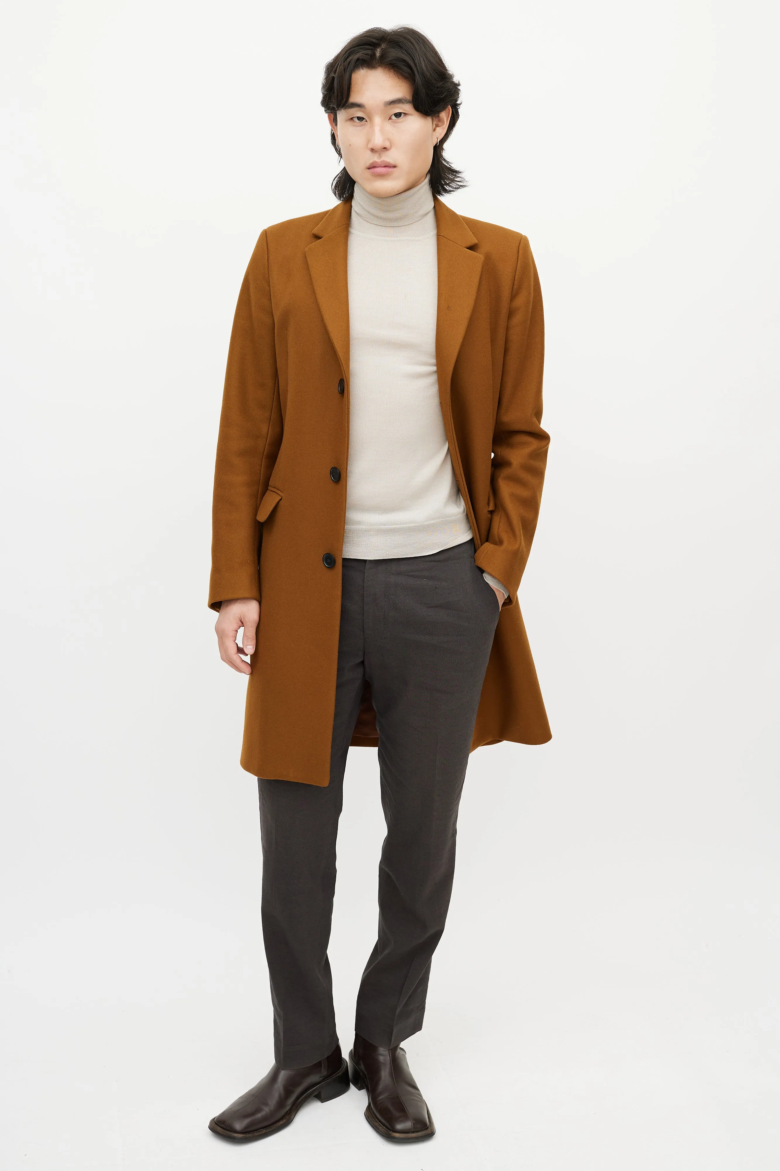 Light Brown Wool Mid Length Coat