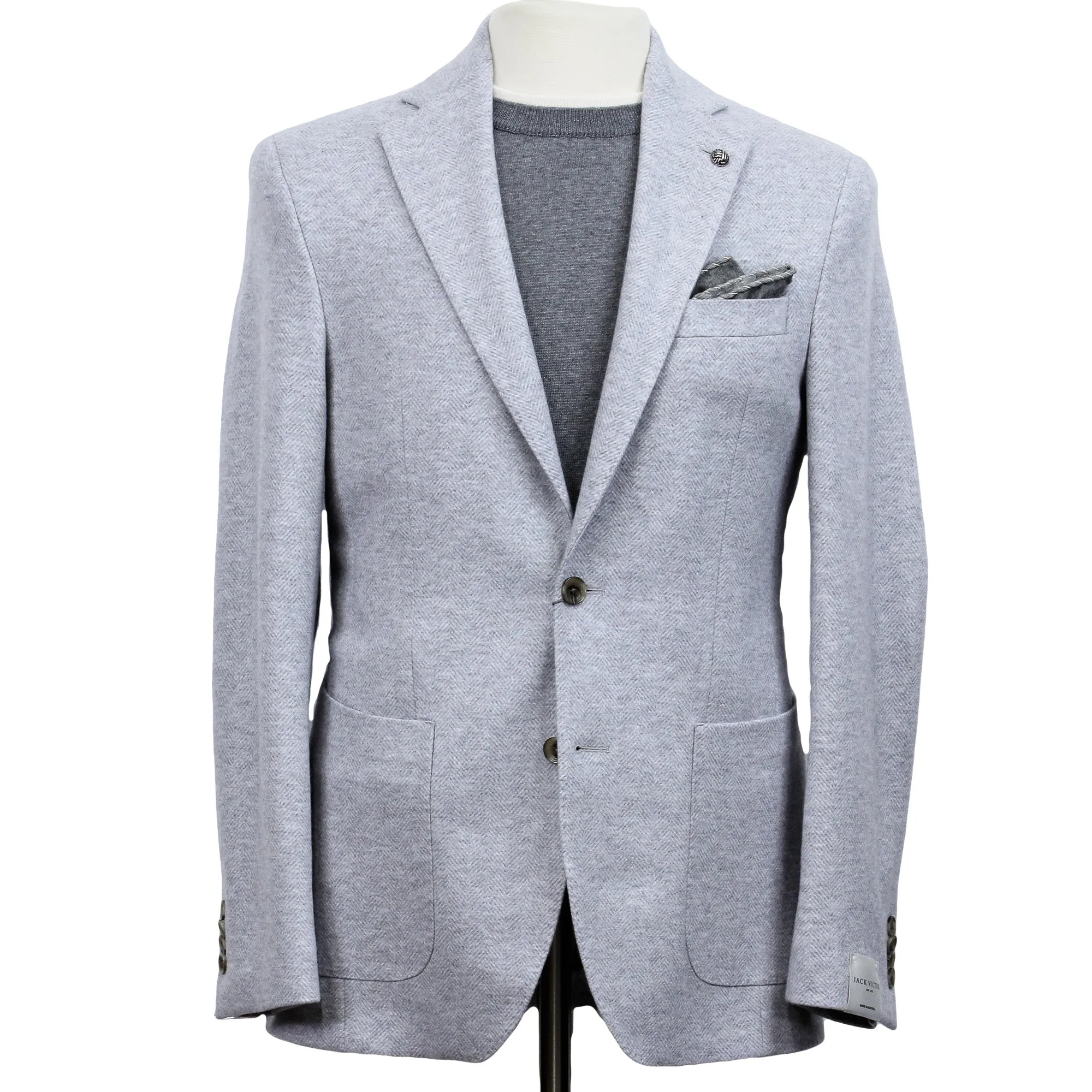 Light Gray Herringbone Wool-Cotton Hampton Contemporary Fit Jacket - Jack Victor