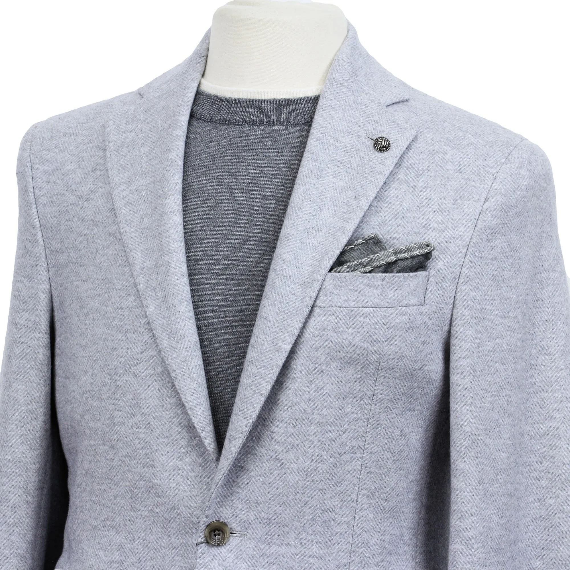 Light Gray Herringbone Wool-Cotton Hampton Contemporary Fit Jacket - Jack Victor