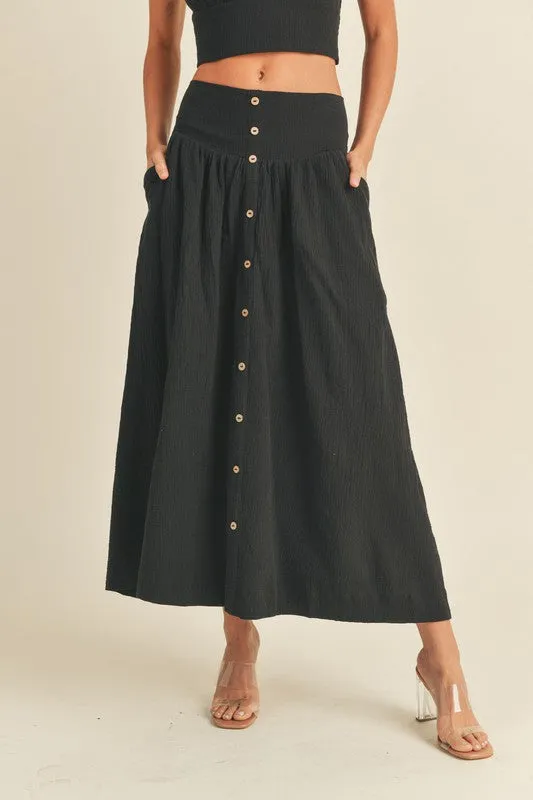 LINEN BLEND BUTTON DOWN MAXI SKIRT