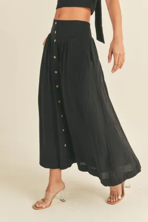 LINEN BLEND BUTTON DOWN MAXI SKIRT