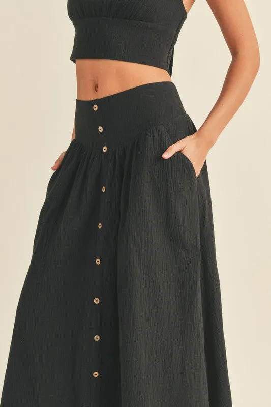 LINEN BLEND BUTTON DOWN MAXI SKIRT