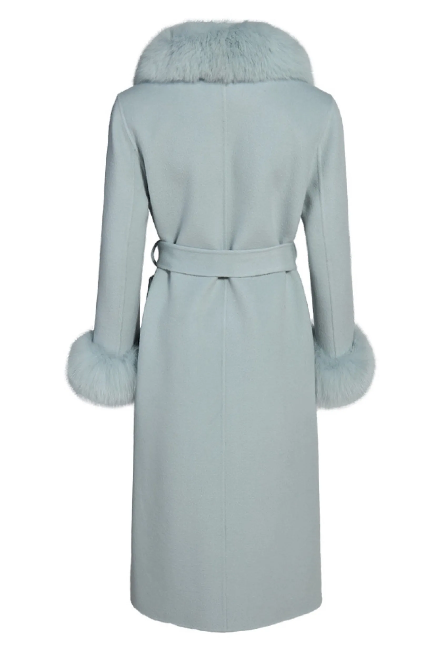 LONDON New Blue Cashmere Coat with Fox Fur